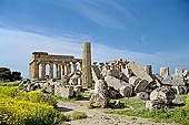 Selinunte the temple hill. Temple ruins crushed to the ground, like a fantastic work of art 